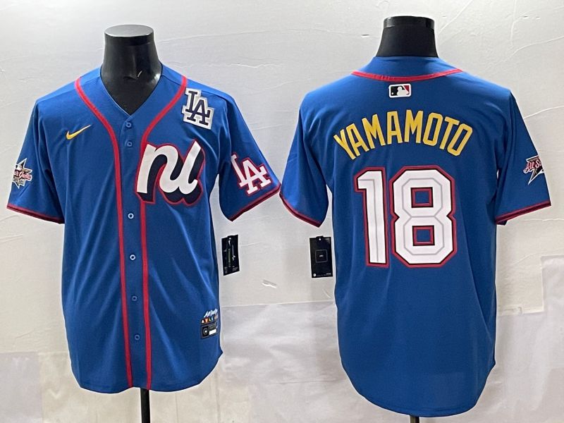 Men 2025 Los Angeles Dodgers 18 Yamamoto Blue All star Nike MLB Jersey style 02